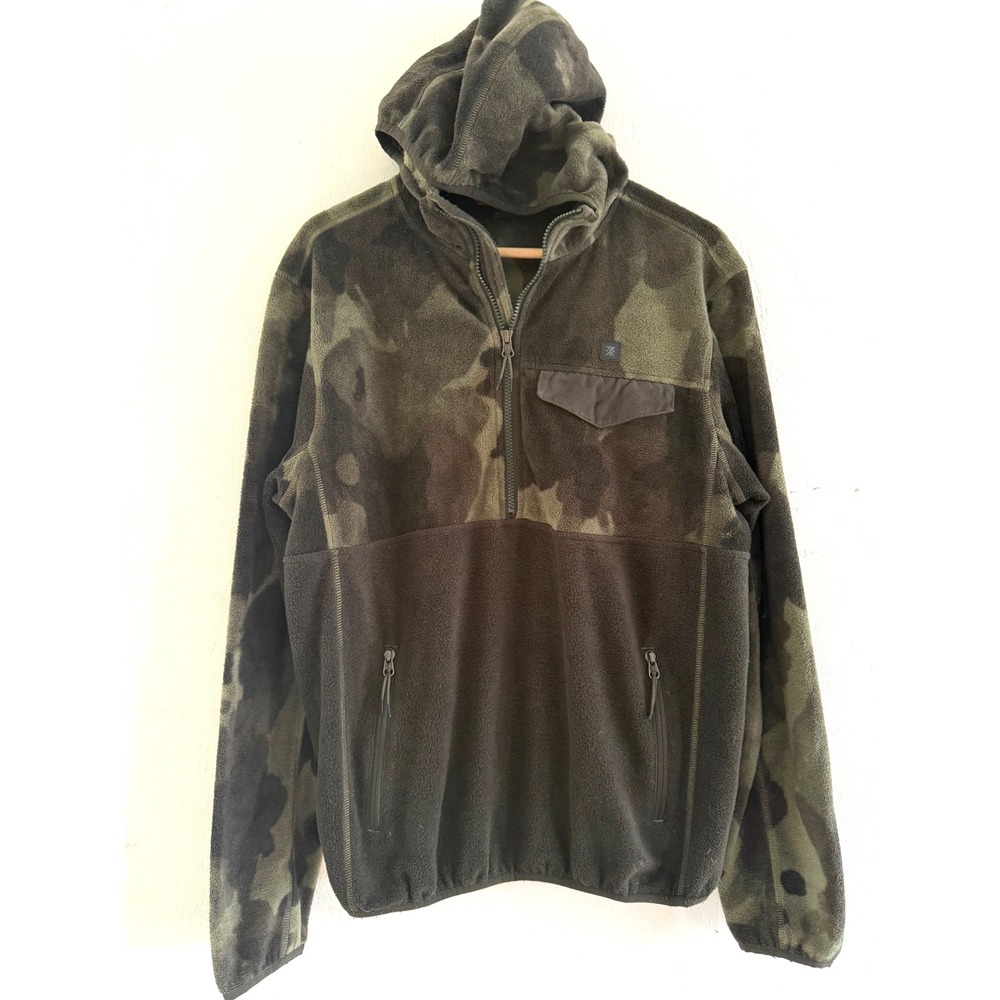 Roark Revival Mens Camo Half Zip Fleece Hoodie Green Olive Medium RP291